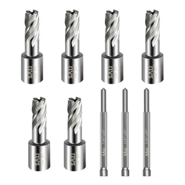 SALI 6 pcs Annular Cutter Diameter 1/2 Inch with Weldon Shank 3/4" (with 2 Flats) Cutting Depth 1" Mag Drill Bit for Magnetic Drill Press HSS Fully Ground Drill with One 1/4"*3" Pilot Pin