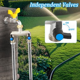 Water Distributor Brass Water Connection Distributor with 3/4 Inch to 1/2 Inch Tap Connection for Home, Yard/Washing Machine (2-Way)