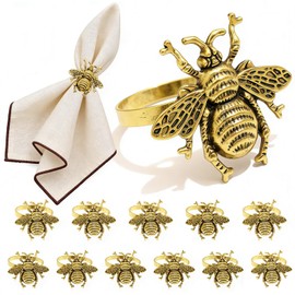 Davifina Bee Napkin Rings Set of 12 Antique Gold Metal Bumblebee Napkin Holders for Spring Party Wedding Baby Shower Kids Brithday,Vintage Bug Table Setting for Holiday Gathering & Family Dining Daily