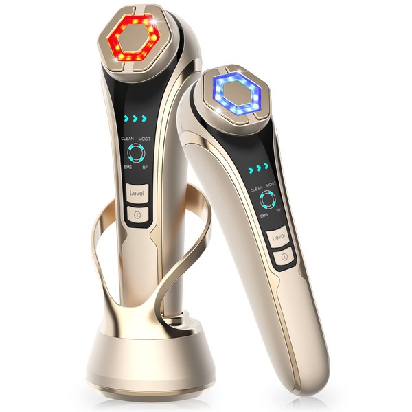 Facial Beauty Device, RF Facial Beauty Device, 6 in 1, Radio Waves, Ion Induction, EMS Optical Esthetics, Ultrasonic Vibration, Multi-functional Beauty Device, 3 Levels, Increased Penetration Rate, Pore Care, Tightening, Home Beauty Equipment Gift