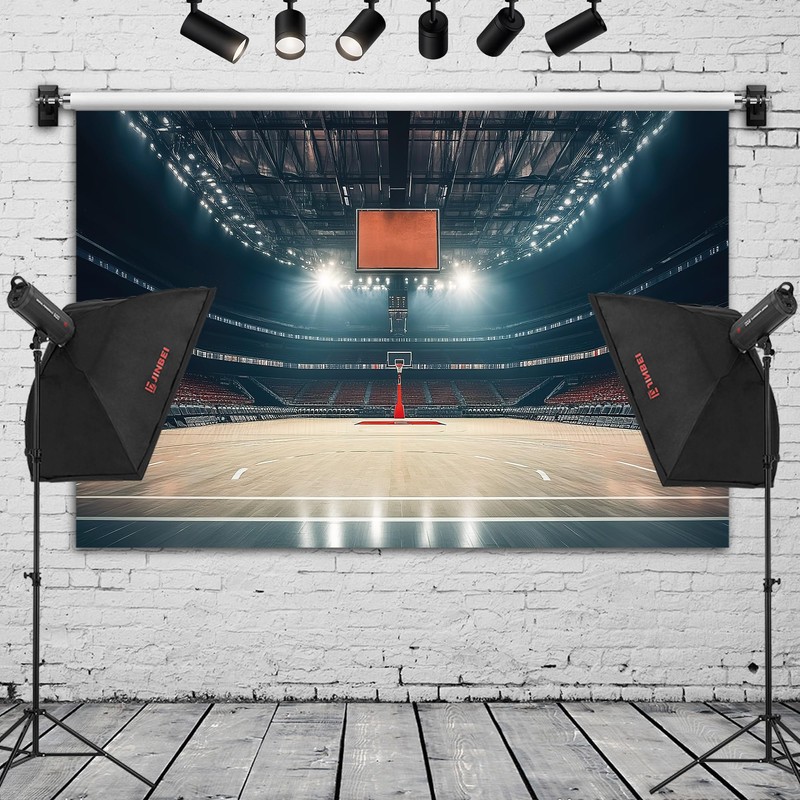 Basketball Spotlight Court Scene Photography Backdrop Banner - Studio Shooting