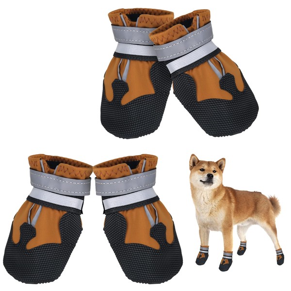 Leeko Dog Boots, Anti-Slip Dog Shoes with Reflective Strip, Waterproof