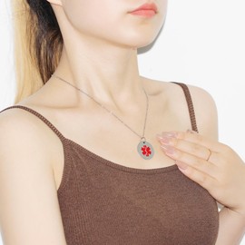 JunyiDIY Type 1 Diabetes Medical ID Necklace Immediate Emergency Waterproof Medical Alert Round with Red Symbol Seniors Grandpa GrandmaYA4678