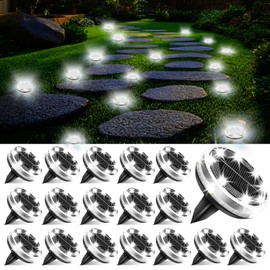 Solar Ground Lights Outdoor 18 Pack Waterproof, Upgraded Solor Garden Lights with 4 Side Light, Stainless Steel Salor Powered Disc Landscape Light for Walkway Pathway Lawn Yard Patio Deck-Cool White