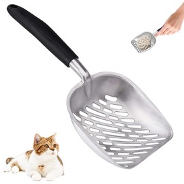 katmerio Cat Scoop, Non-Stick Cat Litter Scoop, Robust Aluminium Sieve for Cats, Cat Scoop for Cat Litter, Durable Metal Cat Litter Tray Scoop for Pets, Cats, Kittens - Black