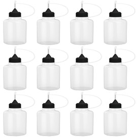 12 Pcs 2 Ounce Needle Tip Glue Bottle 60 mL Plastic Dropper Bottles Multicolor lid with 2 Pcs Mini Funnel for Small Gluing Projects, Paper Quilling DIY Craft, Acrylic Painting