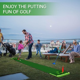 Sagsewful Golf Pong Putting Game Set with Front Border for Indoor&Outdoor, Golf Putting Green Mat Includes 8pcs Golf Balls & Portable Bag,Golf Putting Practice Training Aid for Backyard,Party,Office