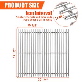 KEESHA Spirit E 210 Grill Grates for Weber Spirit I & II 200 Series E/S 210, E/S 220 with Front Control, Replacement Parts for 7637, 7.02mm Premium Solid Food Grade 304 Stainless Steel Cooking Grates