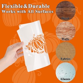 9 Pieces Fall Pumpkin Stencil for Painting Reusable Thanksgiving Autumn Stencil Welcome Happy Fall Wall Art Template Plastic Farmhouse Stencils for Painting on Wood Wall Decor