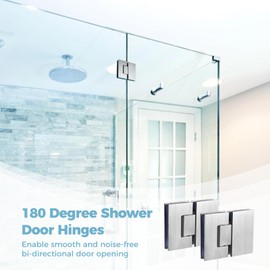 Glass Shower Door Hinges 180 Degree 2 Pack, Frameless Glass to Glass Hinge for 8mm-12mm, Stainless Steel Door Hinges, Heavy Duty Bathroom Door Hinges