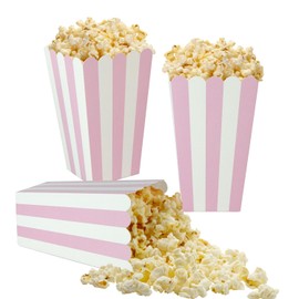 XIEHE 24 Pack Striped Popcorn Boxes - Carnival Parties Mini Paper Popcorn and Candy Containers, Party Supplies for Movie Nights (Pink)