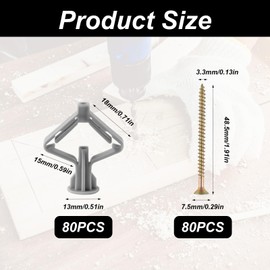 Plasterboard Wall Plugs and Screws Set, Drywall Anchors and Drywall Screws, Plaster Board Screws and Wall Plugs Set, Wall Raw Plugs and Screws Set, Dry Wall Cavity Plasterboard Fixings for TV Bracket