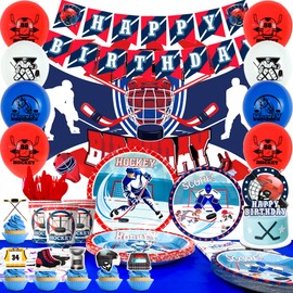 Hockey Birthday Decorations, 168 Pcs Hockey Party Decorations & Hockey Tableware Set - Hockey Party Balloons Banner Backdrop & Hockey Plates Napkins Tablecloth etc Ice Hockey Birthday Party Supplies
