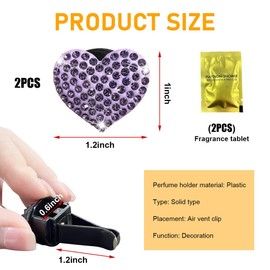 Sylvil 2 PCS Bling Car Air Vent Clip, Cute Heart Shaped Crystal Air Conditioning Outlet Clip, Air Fresheners Diffuser Clip Charm, Interior Decor Car Accessories For Women Girl (Purple)