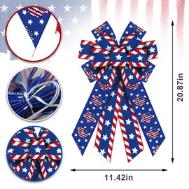 Threetols Large Patriotic Bows for Wreath, Patriotic Wreath Bows Veterans Day Burlap Sunflower Bows for Front Door, Red Blue White Patriotic Star Tree Topper Bow for Home Indoor Outdoor Decor