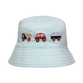 Thingimijigs Baby Boys Car Patterned Embroidered Reversible Blue and White Bucket Hat Sun Hat - 3-6 Months