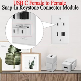QIANRENON 10Gbps USB C Keystone Jack Adapter, USB3.1 Type C Female to Female Keystone Socket Coupler, 100W Charging, for Wall Plate Patch Panel, White, 2Pcs