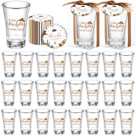Roshtia 24 Sets Cowboy Baby Shower Favors for Guests Boy Girl Gifts Include A Little Cowboy Is on the Way Shot Glasses Thank You Tags Organza Bags Twine for Baby Shower Party Supplies