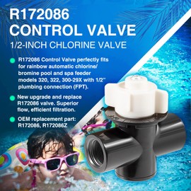 sixcow R172086 Control Valve, 1/2-Inch FPT Chlorine Valve Compatible with Pentair Rainbow 320, 322, 300-29X, Fit for Pool, Spa, R172086Z