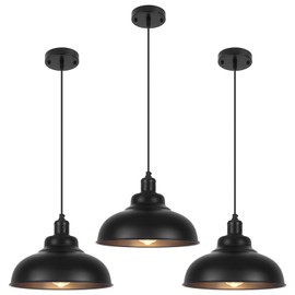 COTTMIC Black Dome Pendant Light 3 Pack, Farmhouse Pendant Lights Kitchen Island, 11.4’’ Industrial Metal Pendant Light Fixtures, Pendant Lighting for Dining Room Hallway Bar, Adjustable Height