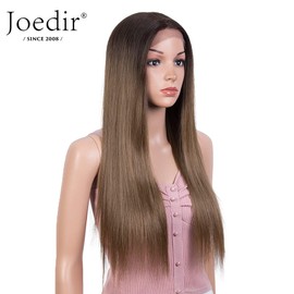 Joedir 26" Long Straight Lace Front with 1.5"x6" Deep Parting Lace Wig Heat Resistant Synthetic Hair Wig with Baby Hair For Black Women 130% Density(Ombre Chestnut Brown to Light Auburn Color)