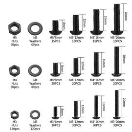 Pack of 780 Allen Screws and Nuts and Washers M3 M4 M5 Black Rounded Head Screws and Nuts Threaded Machine Hex Screws with Nuts and Washers