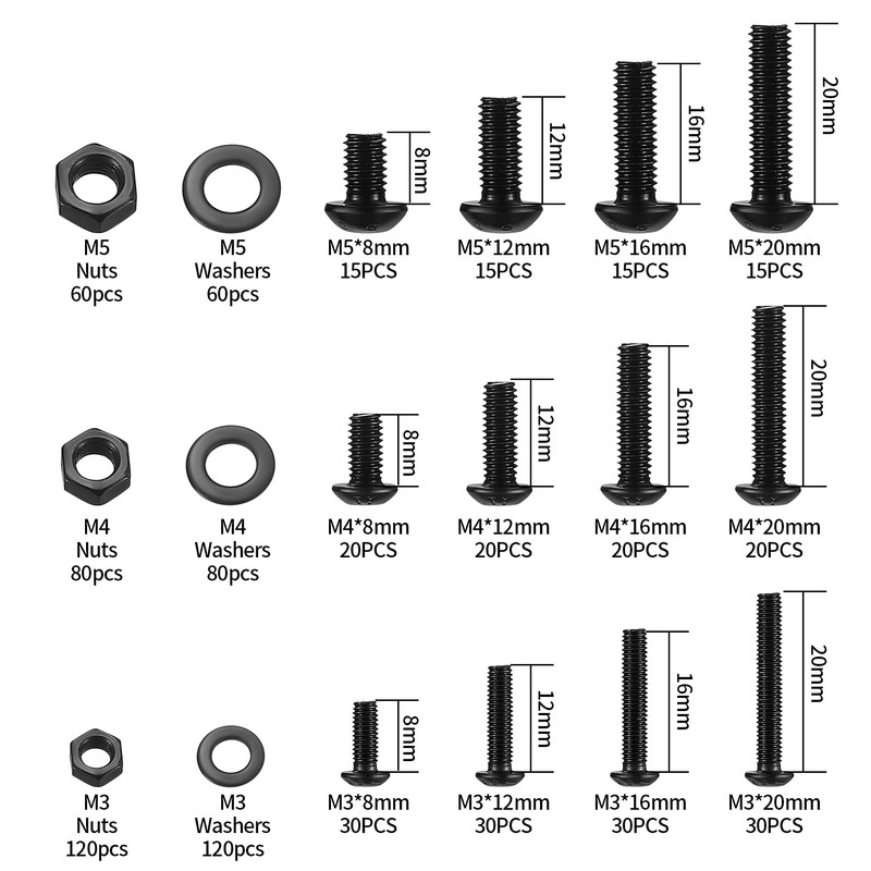 Pack of 780 Allen Screws and Nuts and Washers M3