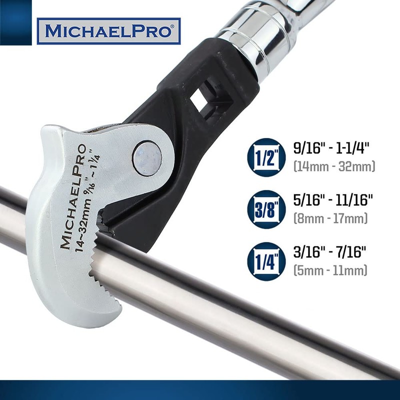 MichaelPro MichaelPro 3-Pc Spring-Loaded Auto Size Adjusting Crowfoot Wrench Set,