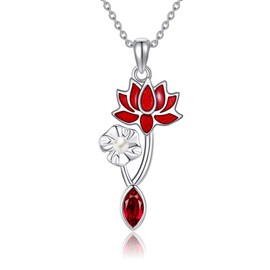 Lotus Necklace Sterling Silver Lotus Flower with Birthstone Pendant Necklace Lotus Jewelry for Women