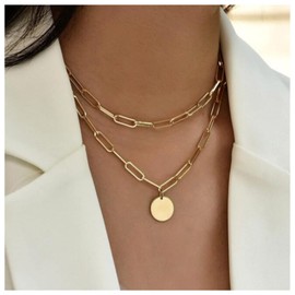 Cimenexe Punk Geschichtet Münze Anhänger Halskette Vintage Scheibe Halskette Kette Gold Büroklammer Kette Halskette Büroklammer Link Kette Halskette Schmuck Für Frauen Und Mädchen