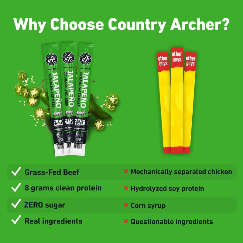 Country Archer Beef Jerky Sticks Jalapeno - Grass Fed Beef