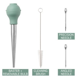 COOK WITH COLOR Turkey Baster with Cleaning Brush - Food Grade Syringe Baster For Cooking, Deluxe Set, Sage