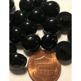 12 Small Domed Shiny Black Plastic Shank Buttons 7/16" 11mm 10130