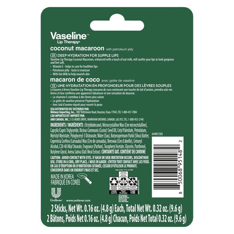 Vaseline Lip Therapy Holiday Edition Coconut Macaroon, Refreshing Hydration with
