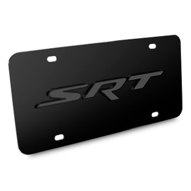 iPick Image for Dodge SRT Logo 3D Dark Gray Logo on Black Stainless Steel License Plate for Decorative