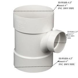 4"X4"X2" PVC DWV Sanitary Reducer TEE for Drain Waste and Vent, PVC Pipe Fittings Connect for plumbing pipe white (4 IN to 4 IN to 2 IN)