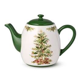 Holly Tree Christmas Teapot – 36oz Ceramic Holiday Teapot with Classic Tree Design, Perfect for Winter Tea Service, Decorative and Functional, and Collectible
