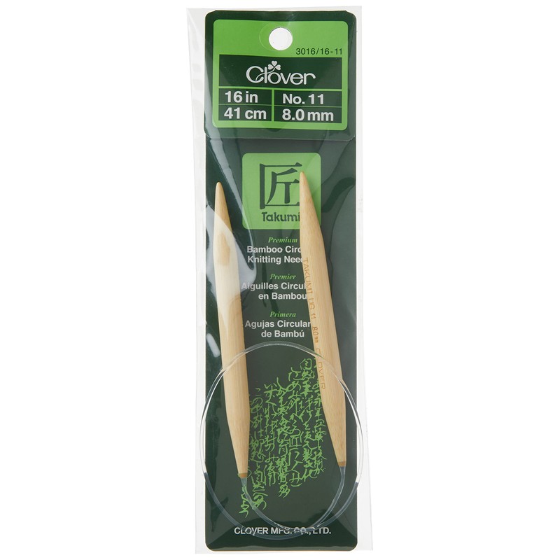 Clover Takumi Bamboo Circular 16-Inch Knitting Needles, Size 11