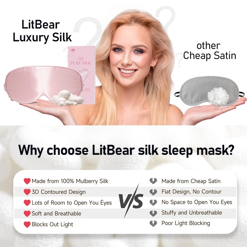 LitBear 100% 22 Momme Mulberry Silk Sleep Mask - 3D