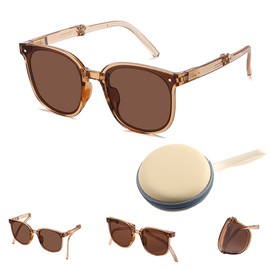 Doukesh Foldable Sunglasses with Glasses Case, Foldable Sunglasses Polarised, Sunglasses Polarised Men Women, Retro Sunglasses UV400, Vintage Sunglasses for Travel, Shopping and Driving, brown