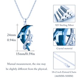 JFASHOP Dolphin Necklace 925 Sterling Silver Dolphin Crystal Pendant Sea Ocean Necklace for Women Girls Birthday Christmas Day, Sterling Silver, Opal