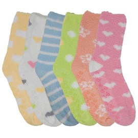 Different Touch 6 Pairs Non-slip Hospital Socks Cozy Fuzzy Slipper Grip Socks (Assorted)