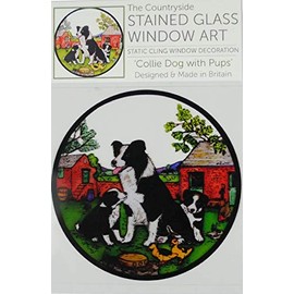 Static Window Cling in a Collie Dog with Pups Design