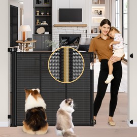 Reinforced 42" Extra Tall Pet Gate 55" Wide Retractable Baby Gate with Support Rods - Retractable Dog Gate Indoor/Outdoor Retractable Gate, Bottom Anti-Escape Tall Dog Gates for Doorways, Black