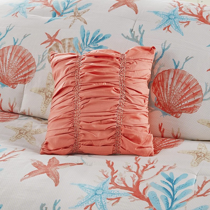 Coral & Teal Seashells, Starfish, Beach King Comforter Set (7