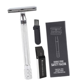 Outanaya Old Style Manual Safety Razor for Men with Double Edged Blades Brush Storage Box Lightweight Non Skid Grip for Home Travel Hotel Use Classic Metal Body Hair Shaving Cutter