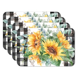 CounterArt Sunflower Fields 4 Pack Reversible Easy Care Flexible Plastic Placemats Made in The USA BPA Free PVC Free Easily Wipes Clean