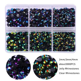 OEMOO 3000pcs Flatback Rhinestones for Crafts,Black AB Crystals Rhinestone,Resin Flatback Rhinestones Glitter Gems Nail Diamonds Rhinestones Flatback Rhinestones for Clothes Accessories DIY