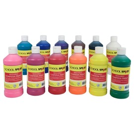 School Smart Washable Tempera Paints for School and Arts and Crafts Use, 16 Ounces Each, Assorted Colors, Set of 12