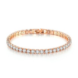 JEYCSAIOR Classic Rose Gold Tennis Bracelet for Women 4mm Cubic Zirconia Diamond Iced Out Tennis Slider Bracelet Fashion Jewelry 7.5inches for Her Women Men (Rose Gold)